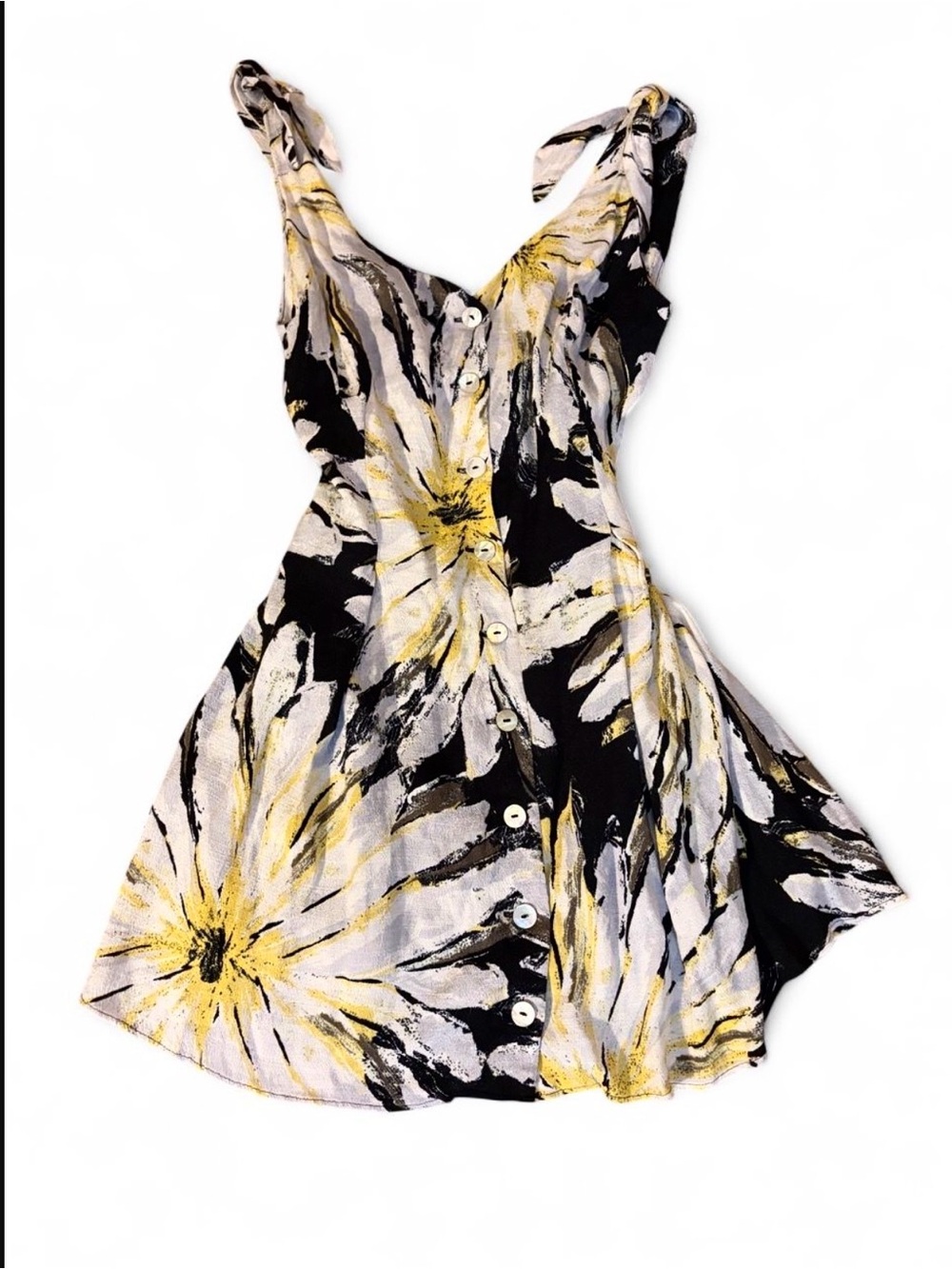 Free People Black and Yellow Floral Button-Front Mini Dress